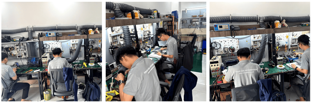 Hình ảnh sửa biến tần đang trong quá trình sửa chữa tại Trần Gia Automation