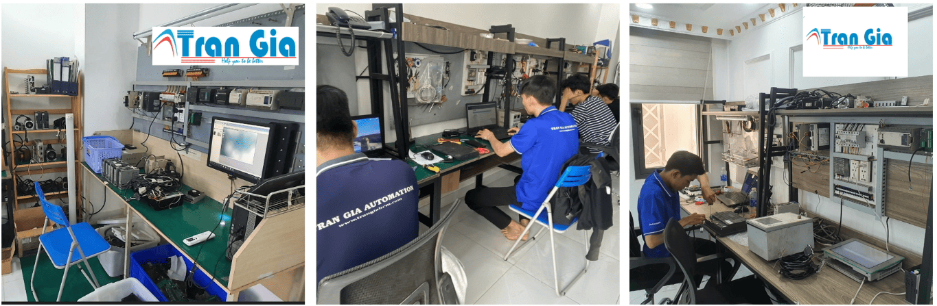 Hình ảnh sửa màn hình HMI đang trong quá trình sửa chữa tại Trần Gia Automation