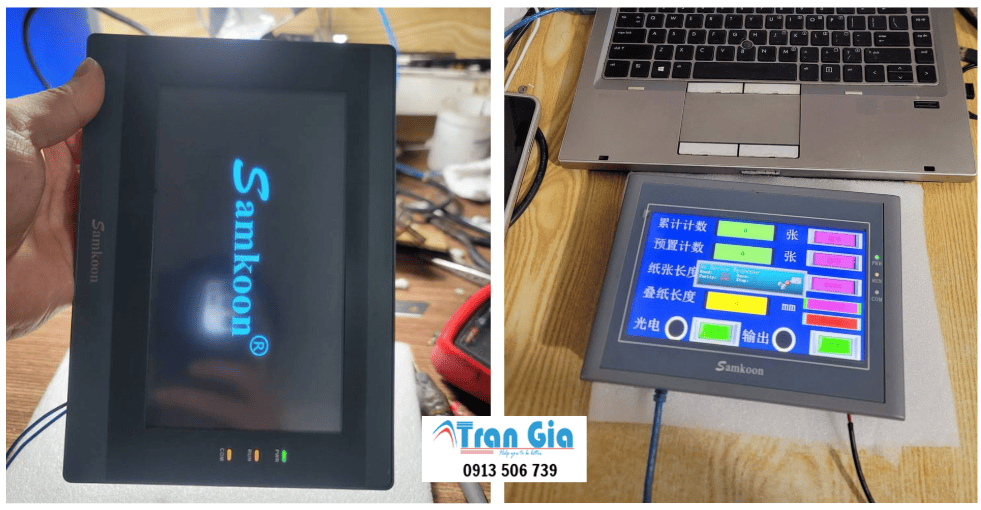 Hình ảnh sửa màn hình HMI đang trong quá trình sửa chữa tại Trần Gia Automation
