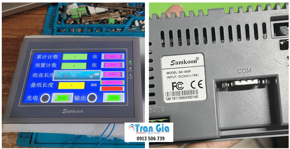 Hình ảnh sửa màn hình HMI đang trong quá trình sửa chữa tại Trần Gia Automation
