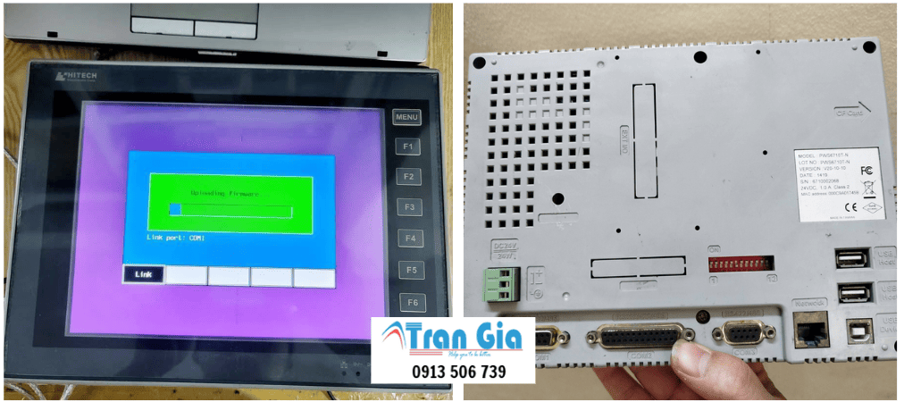 Hình ảnh sửa màn hình HMI đang trong quá trình sửa chữa tại Trần Gia Automation
