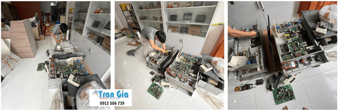 Hình ảnh sửa servo đang trong quá trình sửa chữa tại Trần Gia Automation