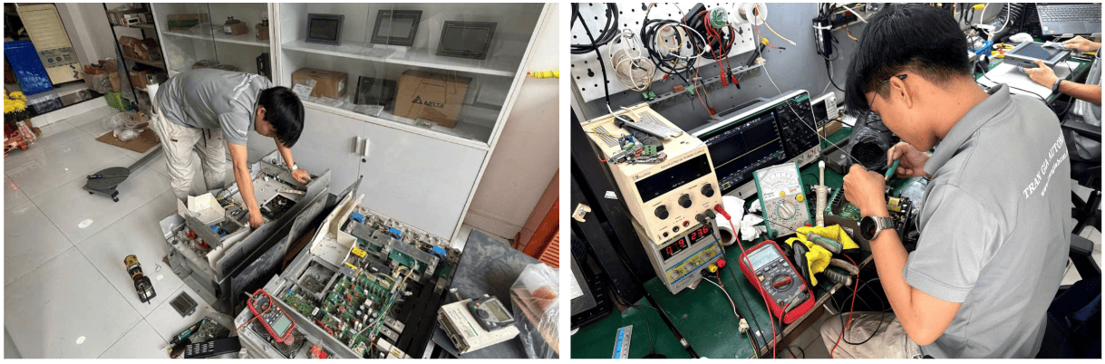 Hình ảnh sửa servo đang trong quá trình sửa chữa tại Trần Gia Automation
