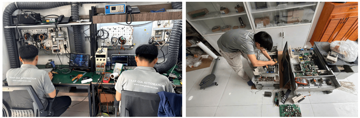 Hình ảnh sửa servo đang trong quá trình sửa chữa tại Trần Gia Automation