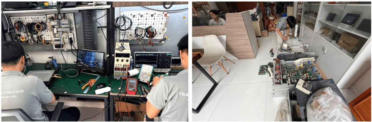 Hình ảnh sửa servo đang trong quá trình sửa chữa tại Trần Gia Automation