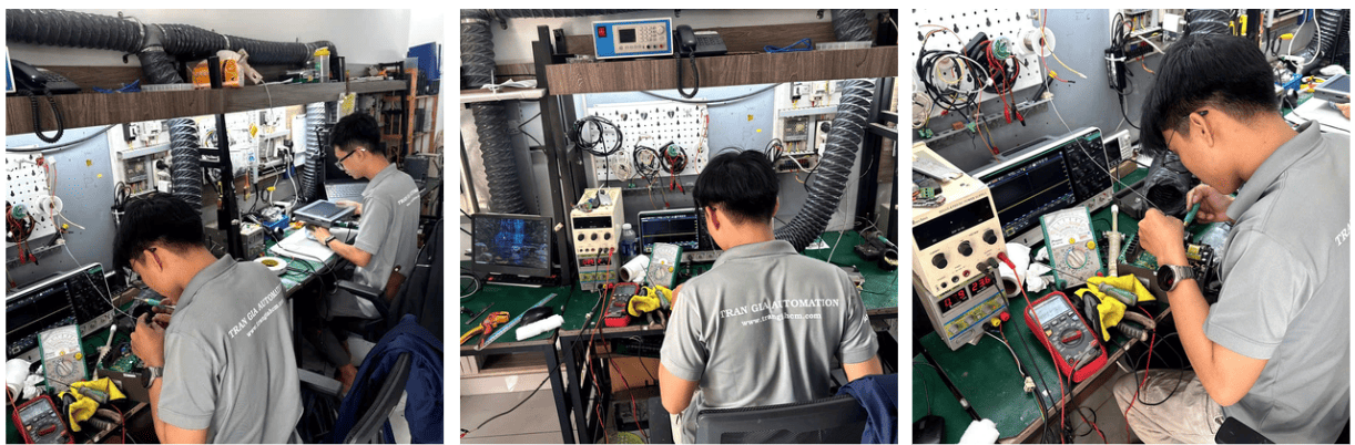 Hình ảnh sửa servo đang trong quá trình sửa chữa tại Trần Gia Automation